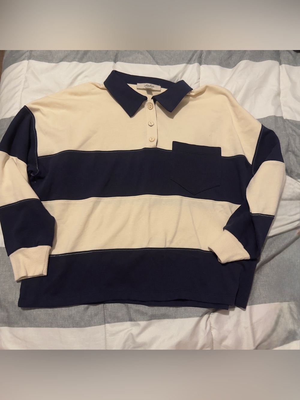 Atelier Striped Rugby Polo in Navy and Cream